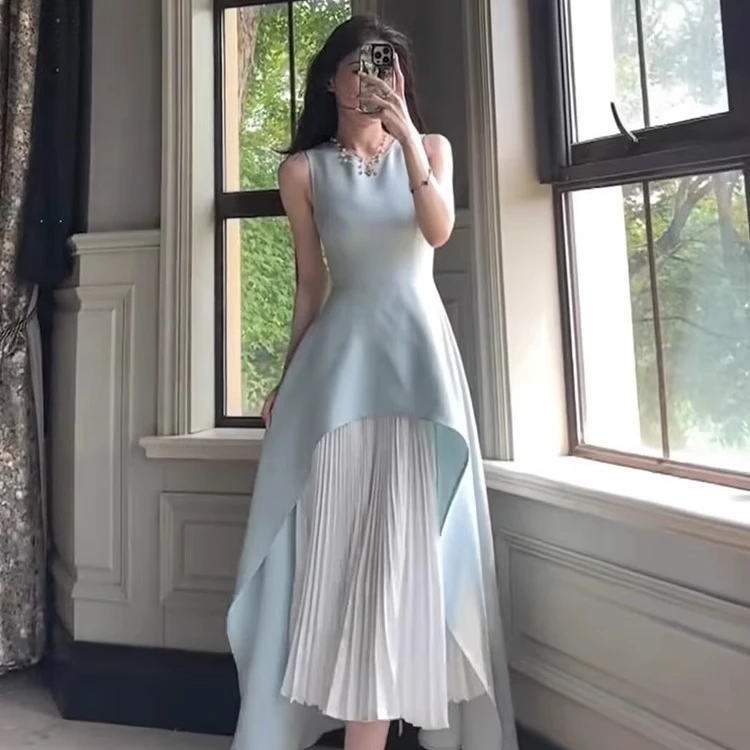 法式赫本风气质女神范礼服裙优雅高级收腰拼接小众设计连衣裙女夏