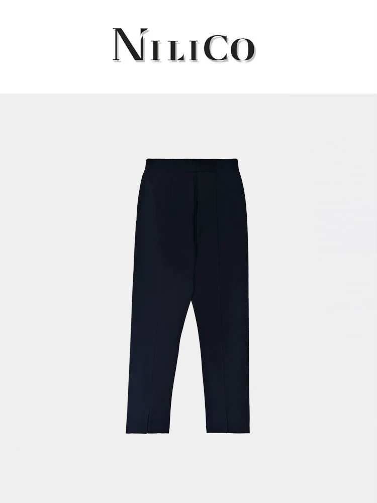 NILICO【解压裤】超柔针织弹力松紧腰简约通勤设计感下摆开叉休闲裤