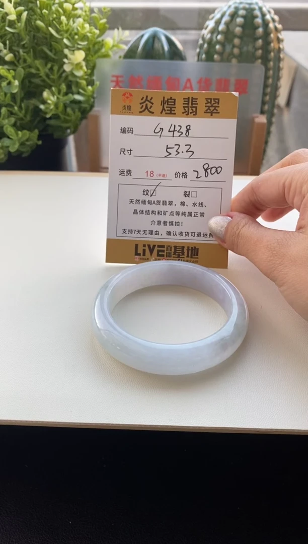未镶嵌手镯翡翠圈口53.3编码g438