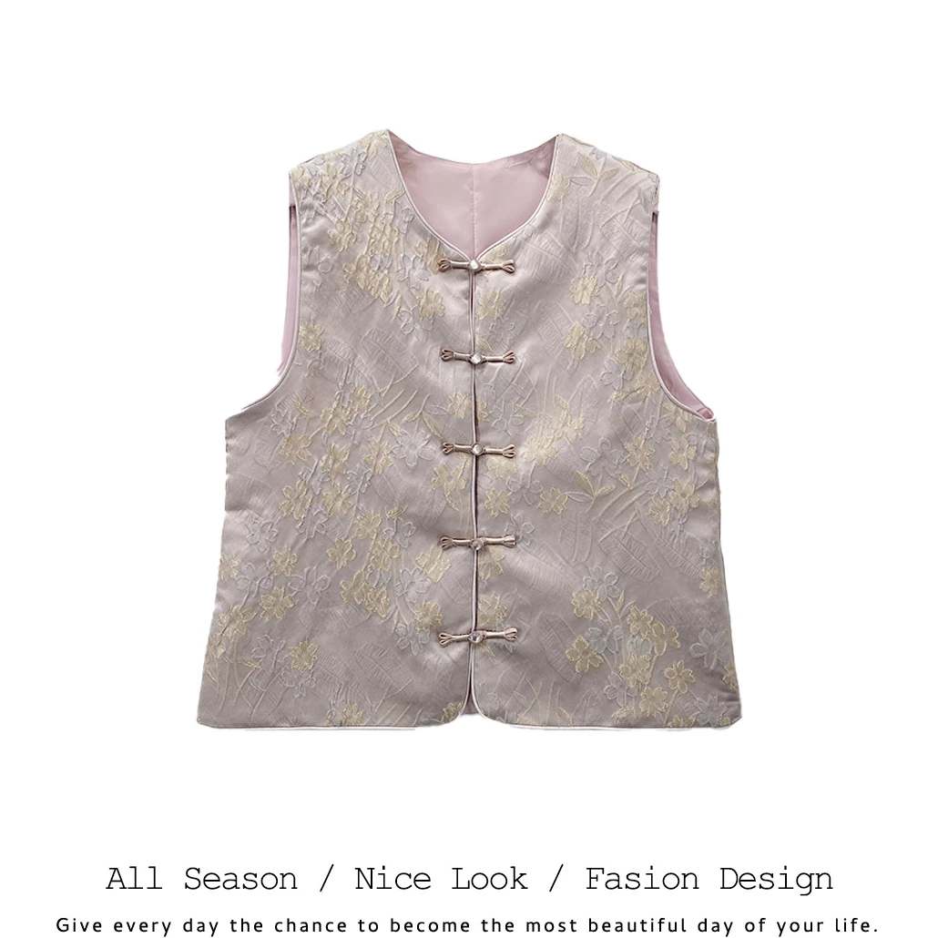 147       时尚粉色新中式提花坎肩气质国风马甲       款号#2502