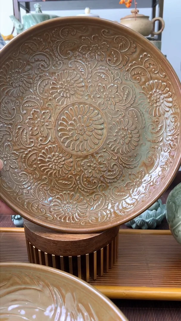 【闪购商品】耀州窑窑变团菊牌子2只