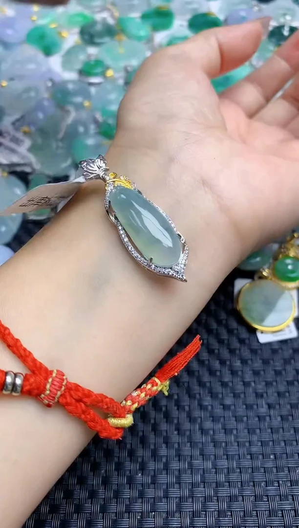 颈饰银S925镶嵌翡翠天然缅甸A货翡翠百元以上9元证书费自理