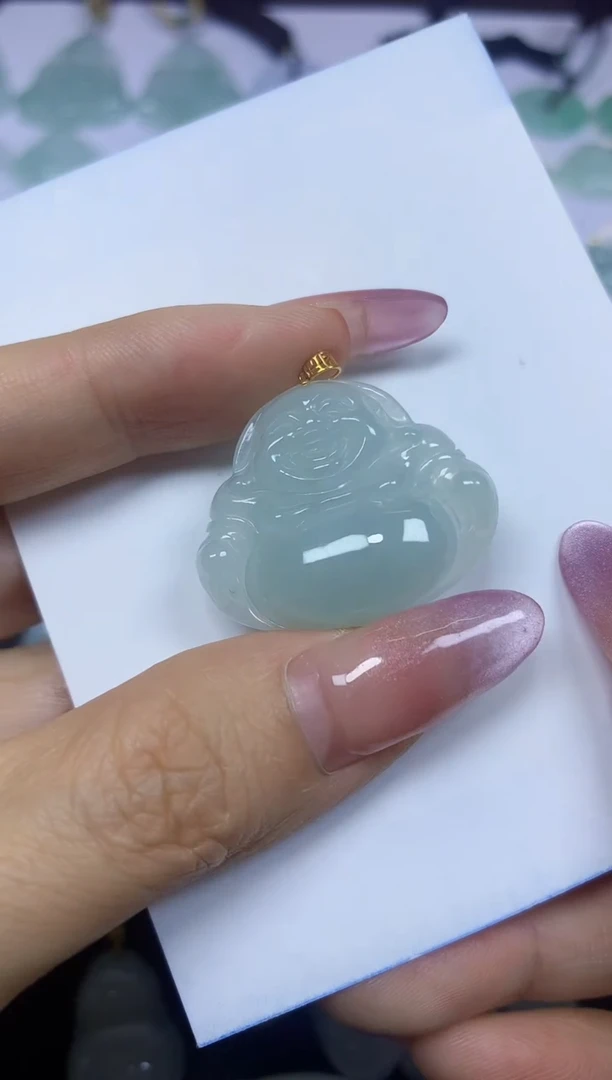 翡翠18K金镶嵌颈饰挂件