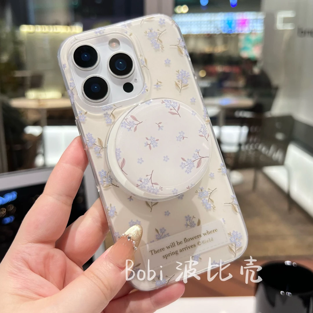 ins创意春夏清新温柔蓝碎花磨砂适用苹果手机壳iphone16pro/15/14