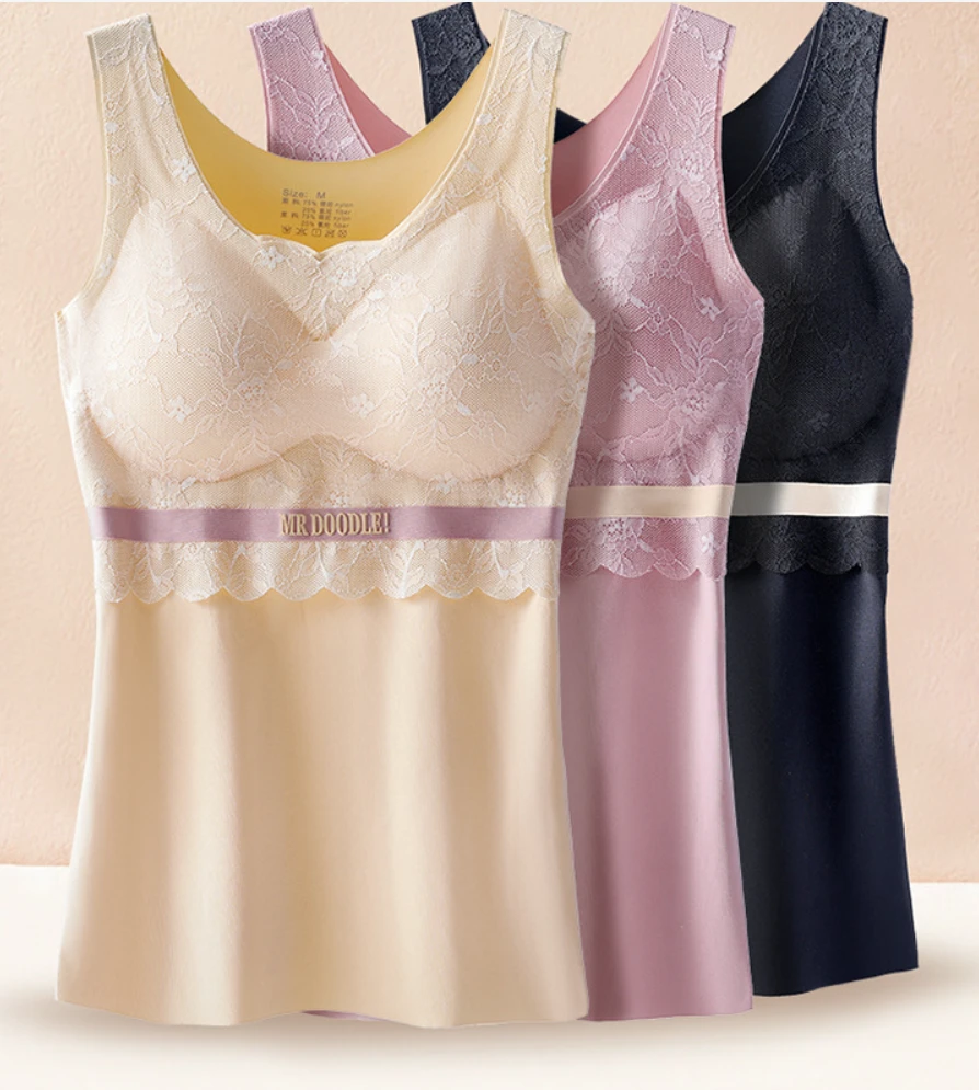 2025无痕背心女蕾丝薄款打底上衣塑身内衣背心式一体吊带无袖长款