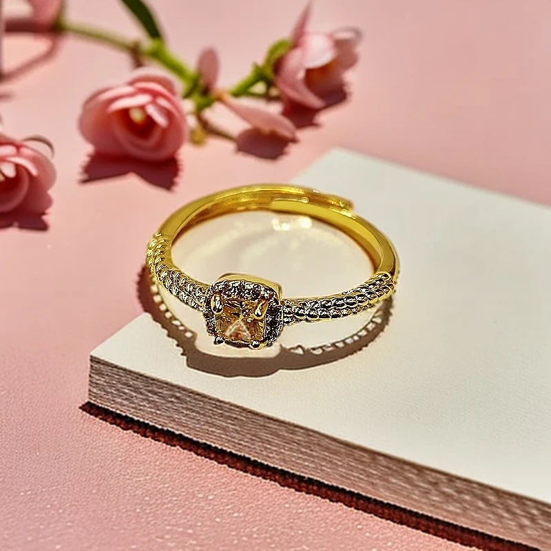 【梦梦专属】九品玄黄简约气质合金镶嵌黄水晶小方糖轻奢戒指DH5269