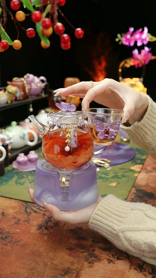 【闪购商品】紫色温茶台+茶壶+链子+杯子