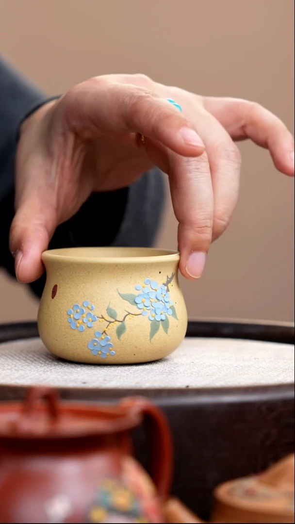 茶壶紫砂本山段收口杯蓝花