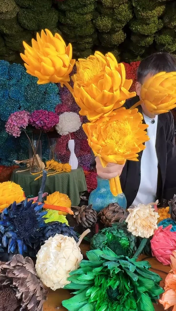 162  黄色多头永生洋蓟4枝