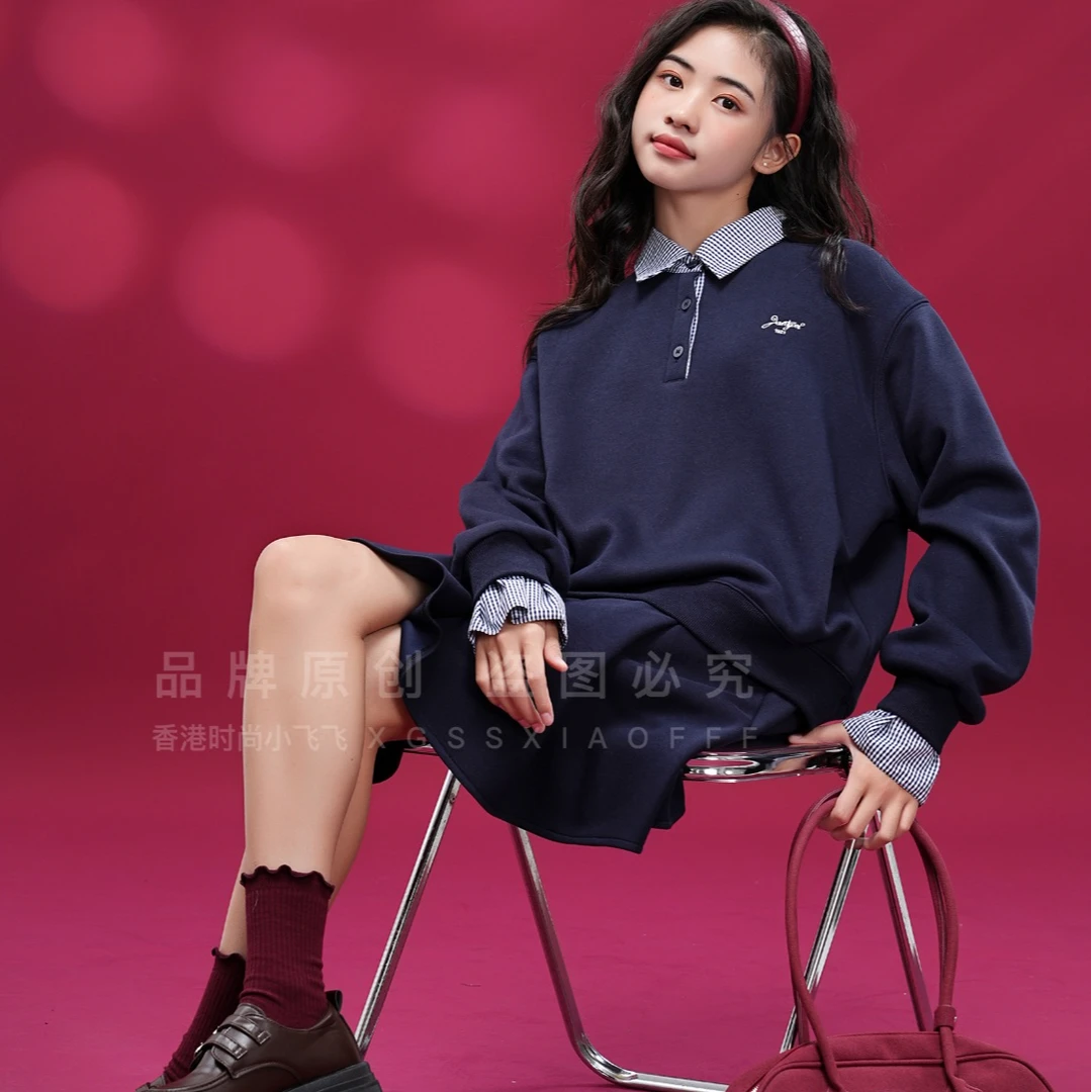 8683高端专享秋季青少年半身裙套装藏青（飞飞）