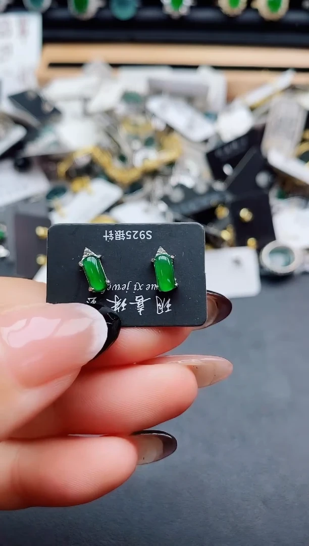 翡翠银S925镶嵌耳饰50800