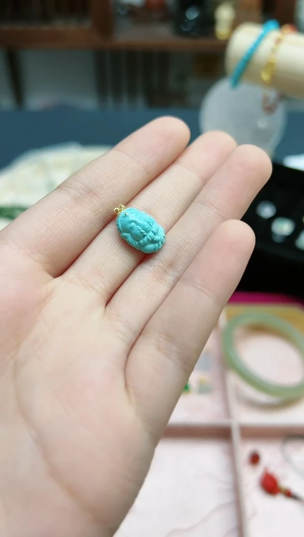 【闪购商品】绿松石吊坠18K金镶嵌18k金松石象神吊坠*1 GW赠链