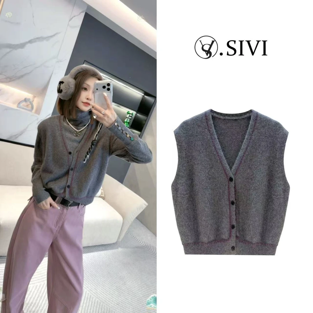 熙薇【灰域紫叙】2025冬季新款时尚洋气轻奢外穿百搭马甲H6469