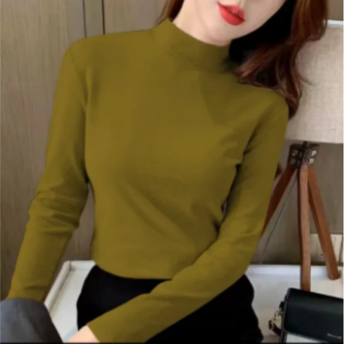 秋冬季德绒保暖时尚长袖t恤上衣2025半高领宽松打底衫