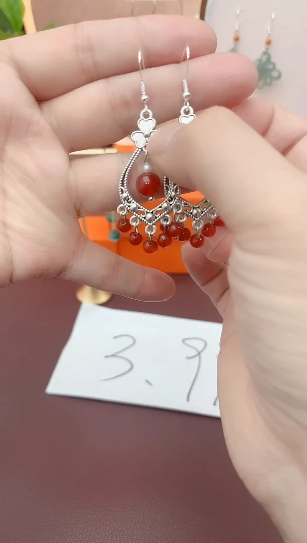 银S925镶嵌耳坠玛瑙/玉髓j404