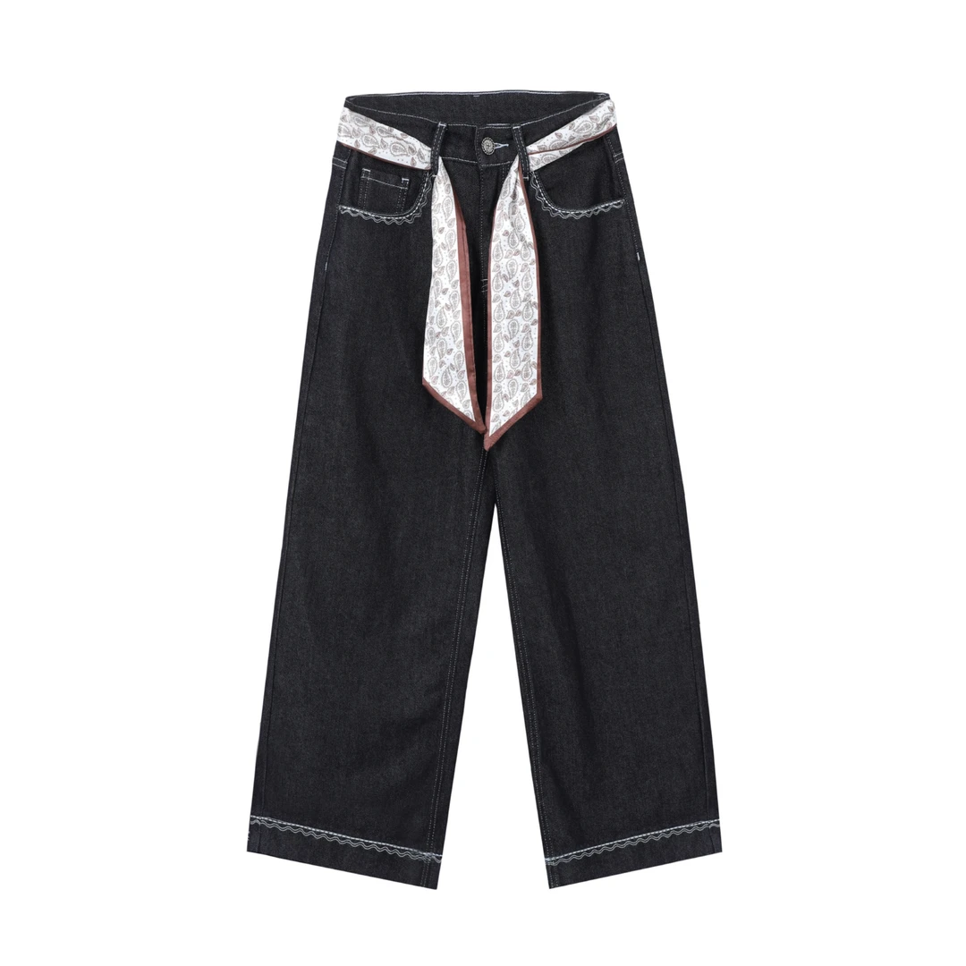 极简风长裤百搭秋季修身牛仔裤薄款直筒裤背带中腰