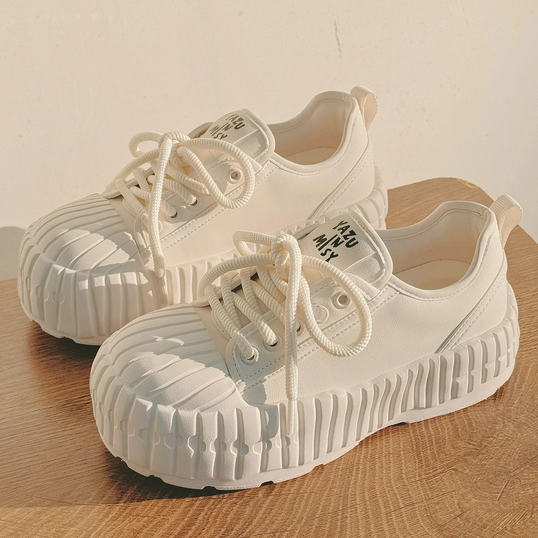 Moleubak小白鞋女2025新款夏季透气贝壳头百搭厚底增高休闲运动鞋