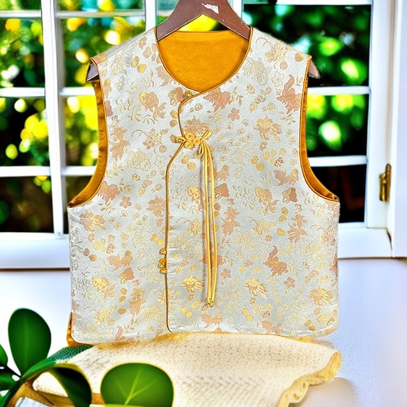 新中式春季复古时尚网红马甲女宽松百搭圆领盘扣刺绣高端气质马夹