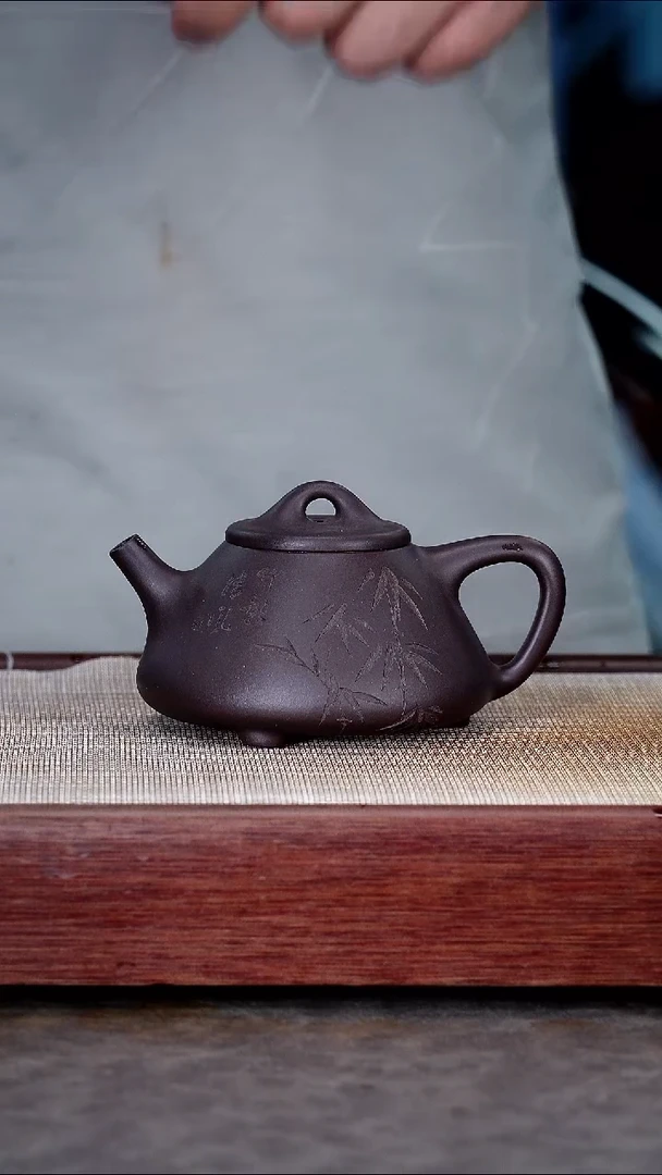 茶壶紫砂刻竹石瓢