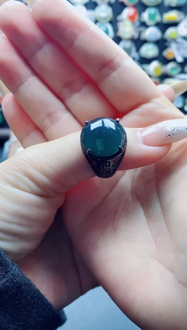 未镶嵌戒指翡翠牛***队天然翡翠A货男戒