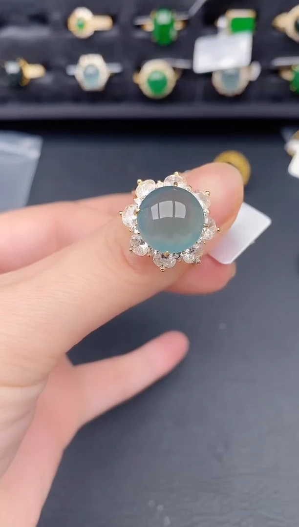 银S925镶嵌戒指翡翠天然a货翡翠293