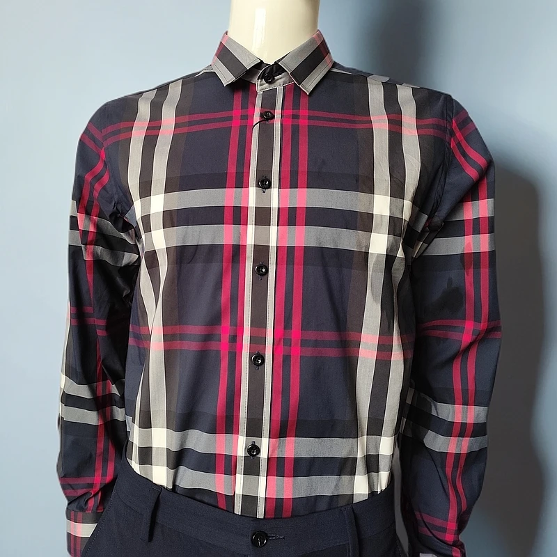 ENZO恩佐男士经典格纹条纹长袖衬衫男款秋季休闲修身设计时尚衬衣