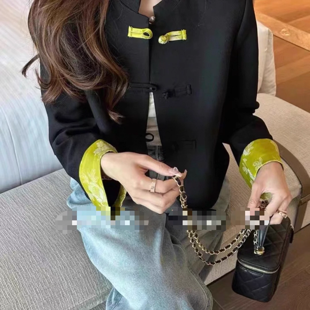 【李姑娘专属】时尚大码女装1801新中式国风盘扣袖口拼接短款外套