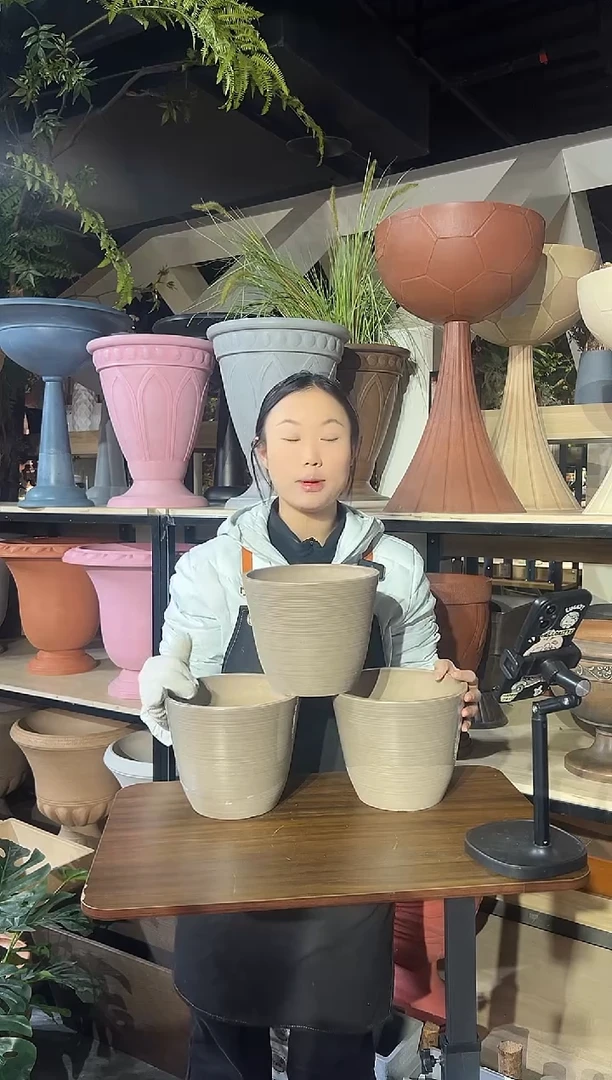 20*16.4/13D20【孤品】【3只装】棕色手工拉丝强体花盆