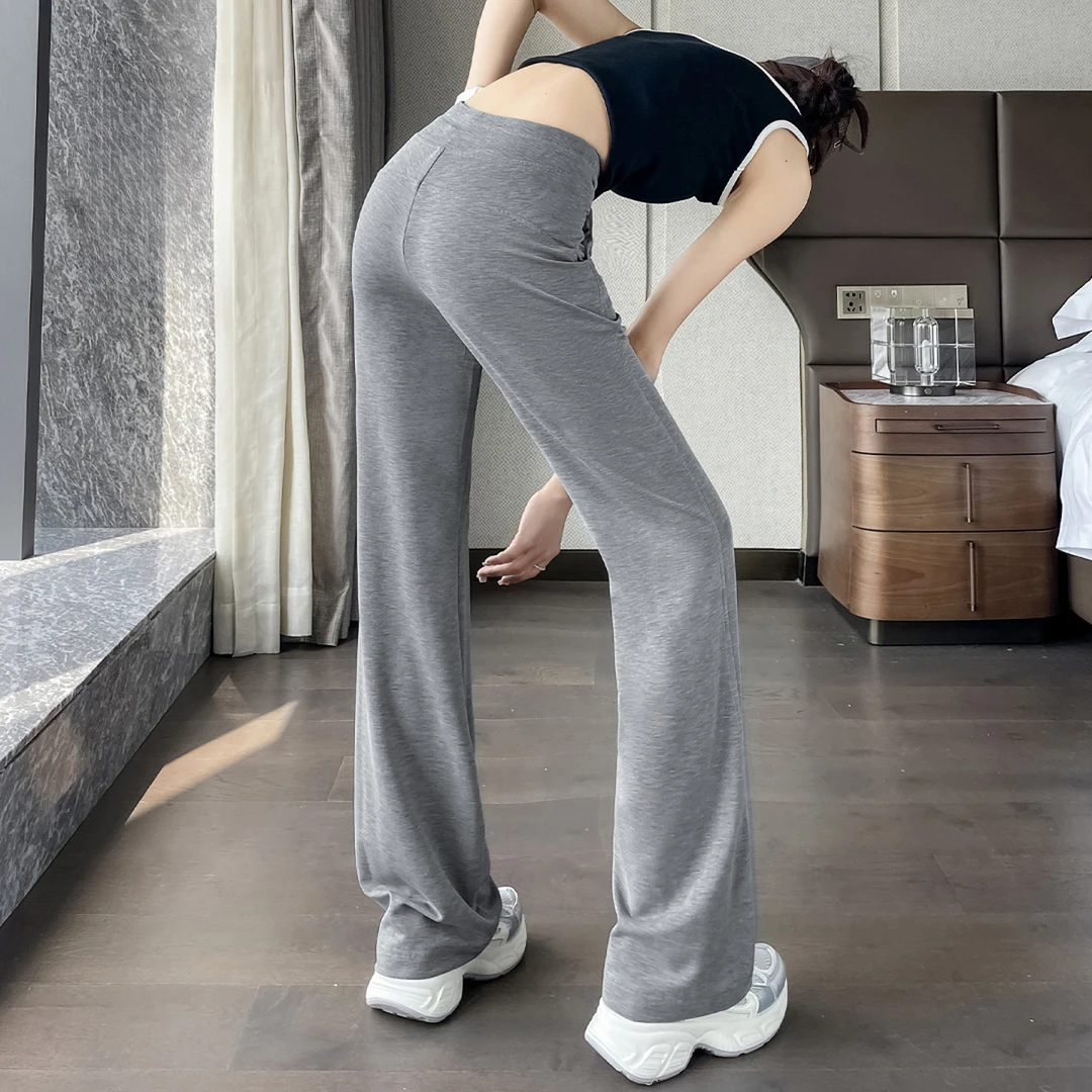 灰色冰丝喇叭裤女夏季薄款小个子高腰显瘦休闲不贴腿运动微喇裤子