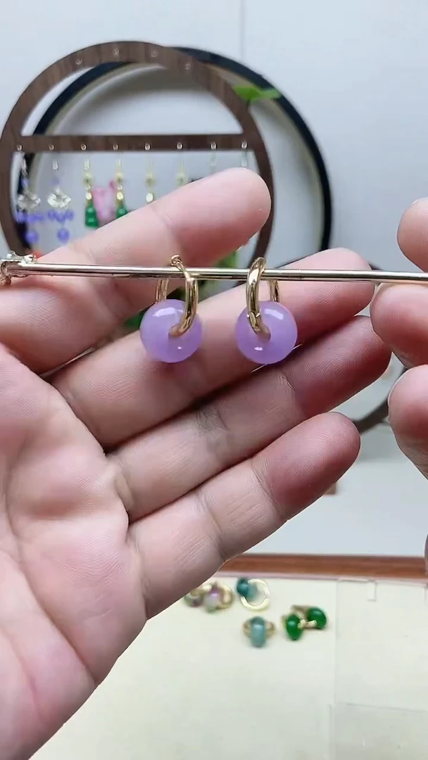 翡翠14K金镶嵌耳饰123号紫