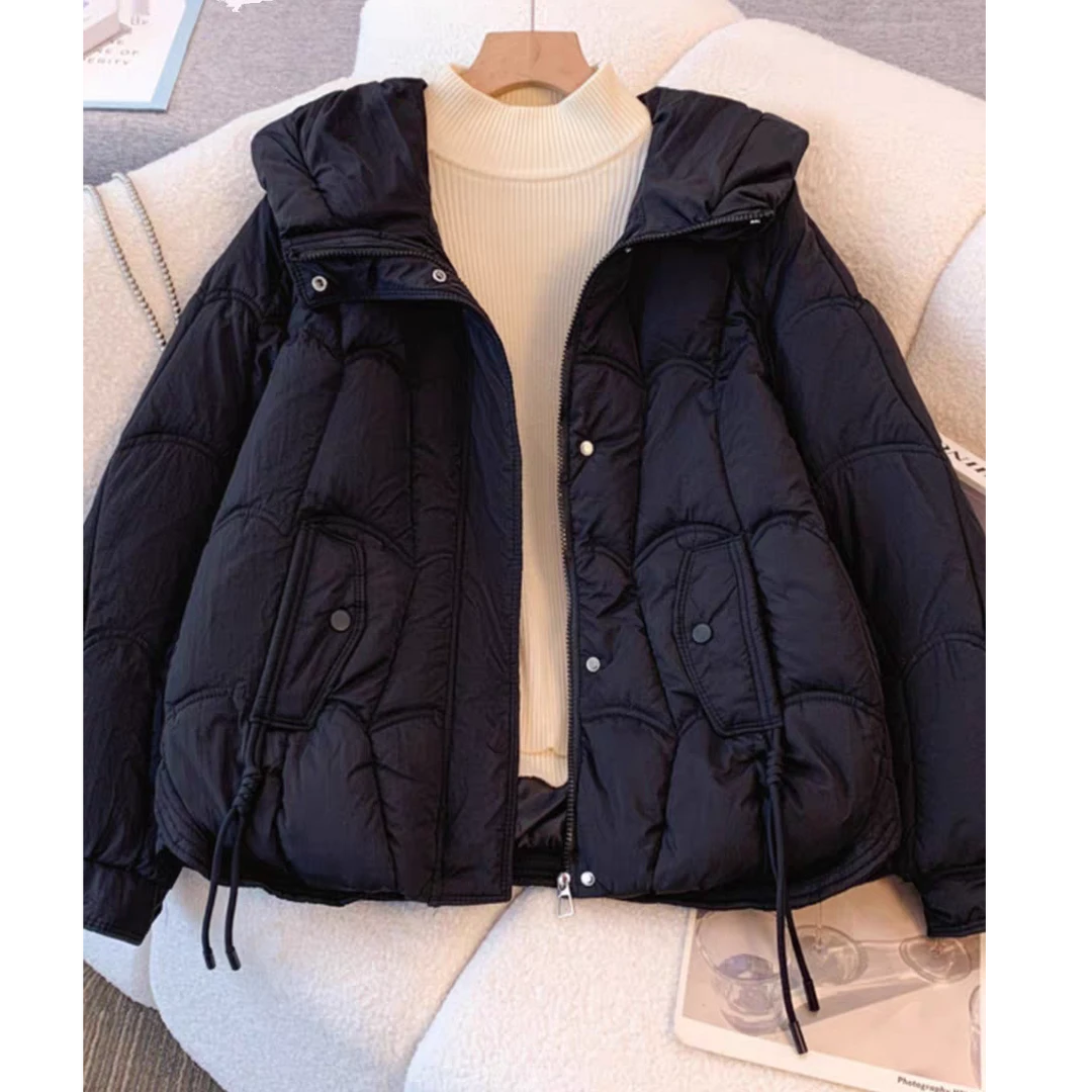 加厚连帽红色棉服女秋冬新款大码胖MM小个子宽松显瘦上衣外套