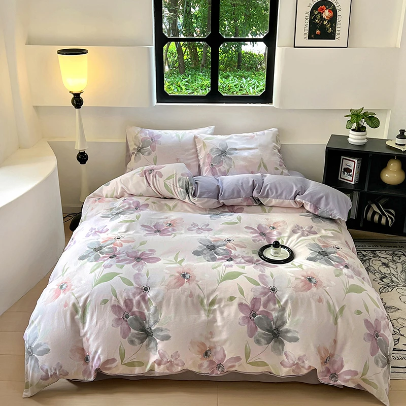 沁晨家居-纯棉加厚60S磨毛秋冬四件套小资高奢田园风全棉被罩田野