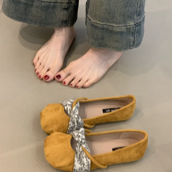 QS-2653-27温柔仙女风芭蕾单鞋法式复古气质优雅绒面浅口玛丽珍鞋