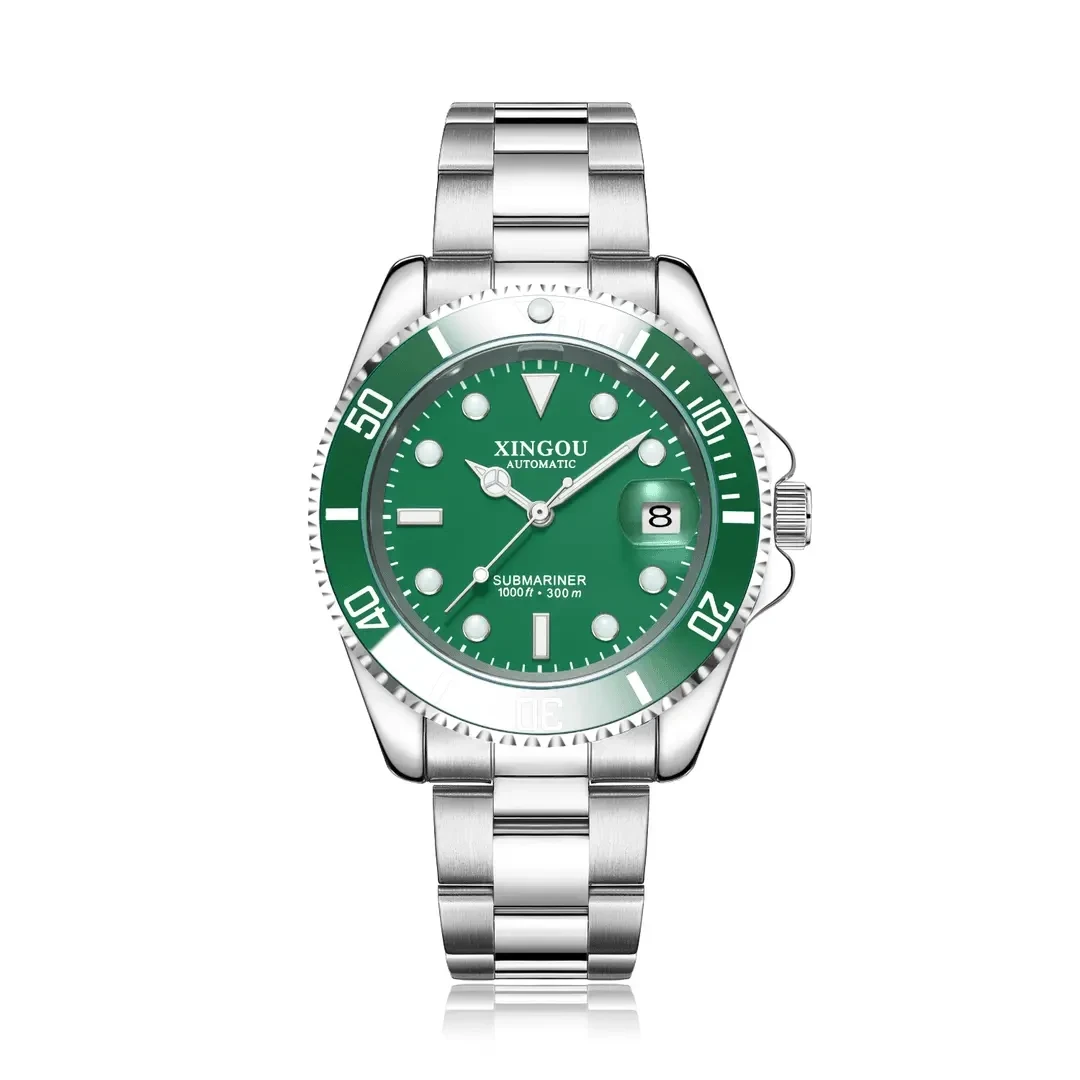 XINGOU星欧新款高档经典潮流男士防水机械腕表雪碧圈-XO6032银绿