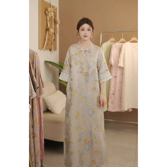 新中式改良旗袍连衣裙气质宽松夏款国风斜襟