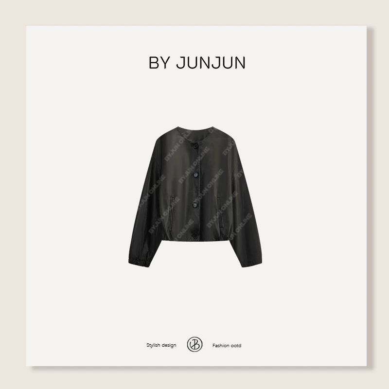 ByJunjun【弥敦道】绵羊植鞣皮圆领皮衣C25P078