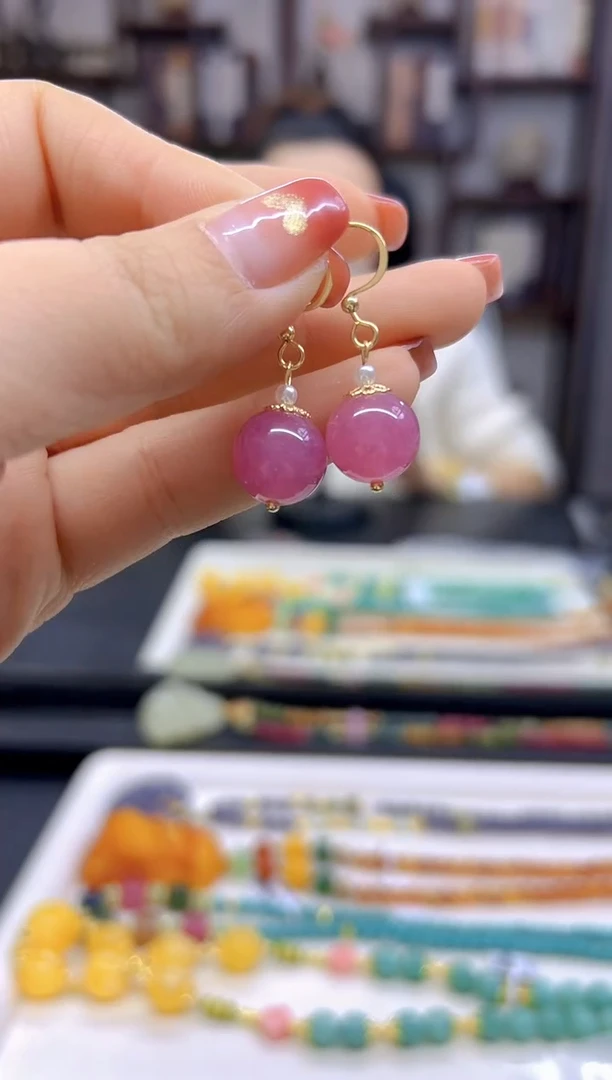 【闪购商品】红色碧玺耳饰14K金镶嵌E742