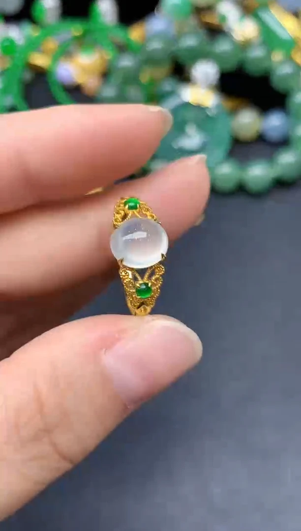 18K金镶嵌戒指翡翠261-雪姐翡翠天天见