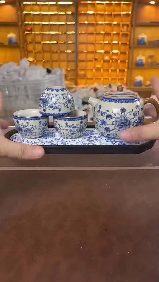 瓷片花溪陶瓷00000缠枝莲壶+3杯+茶盘