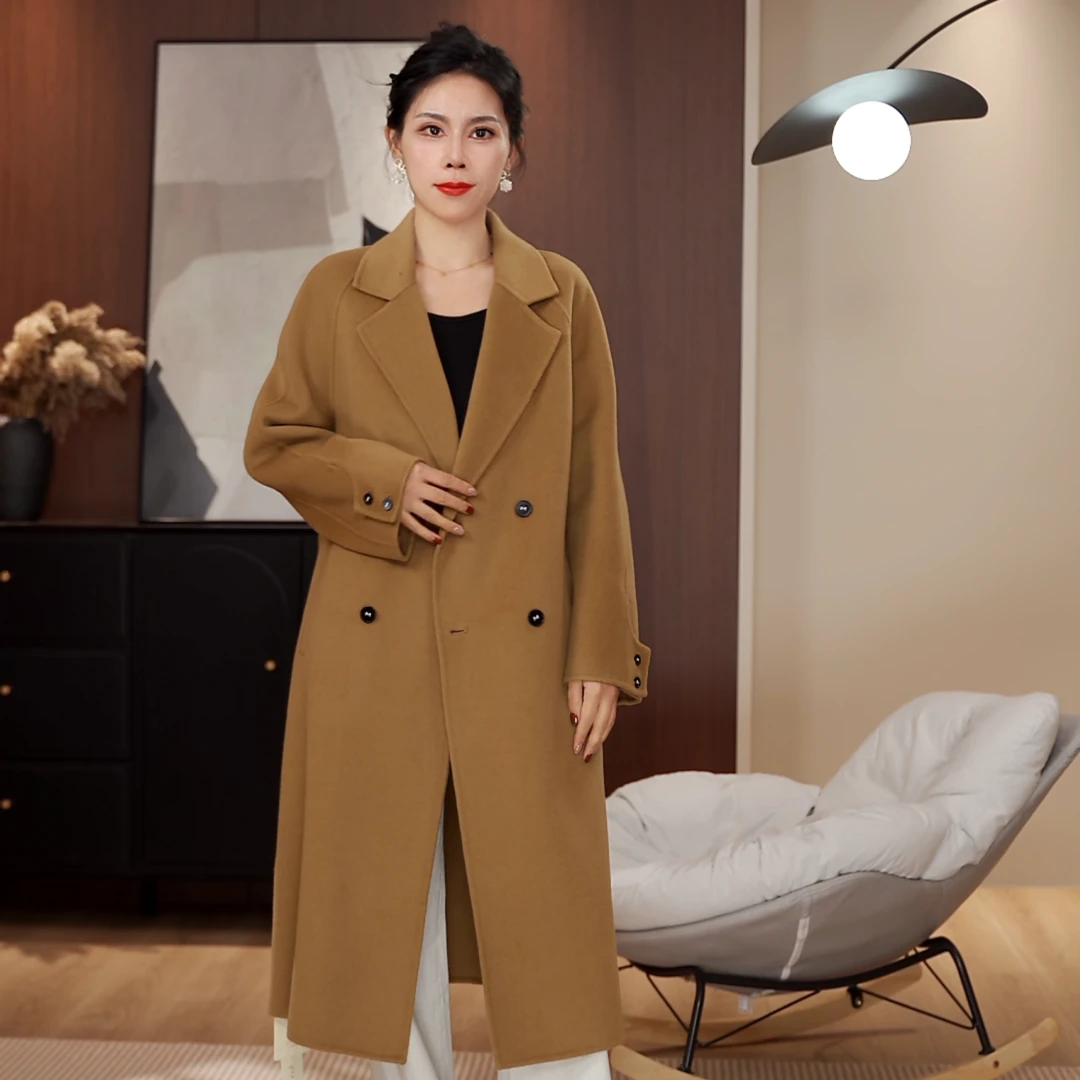 【%山羊绒大衣】82039-2025新款秋冬双面羊毛大衣外套小个子长款