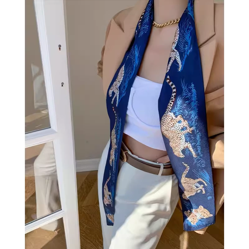 都市风*真丝女丝巾飘带百搭领巾双层桑蚕丝领带长条围巾女黑色