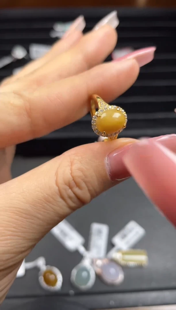 银S925镶嵌戒指翡翠天然翡翠A货