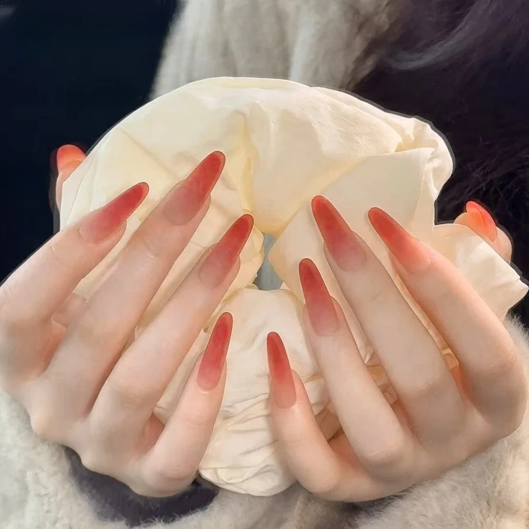 【丝绒玫瑰】红色渐变磨砂猫眼美甲穿戴甲片2025新款高级感秋冬指甲