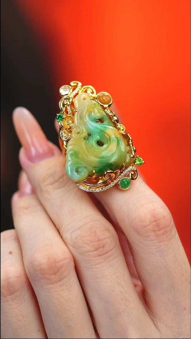 银S925镶嵌戒指翡翠新款