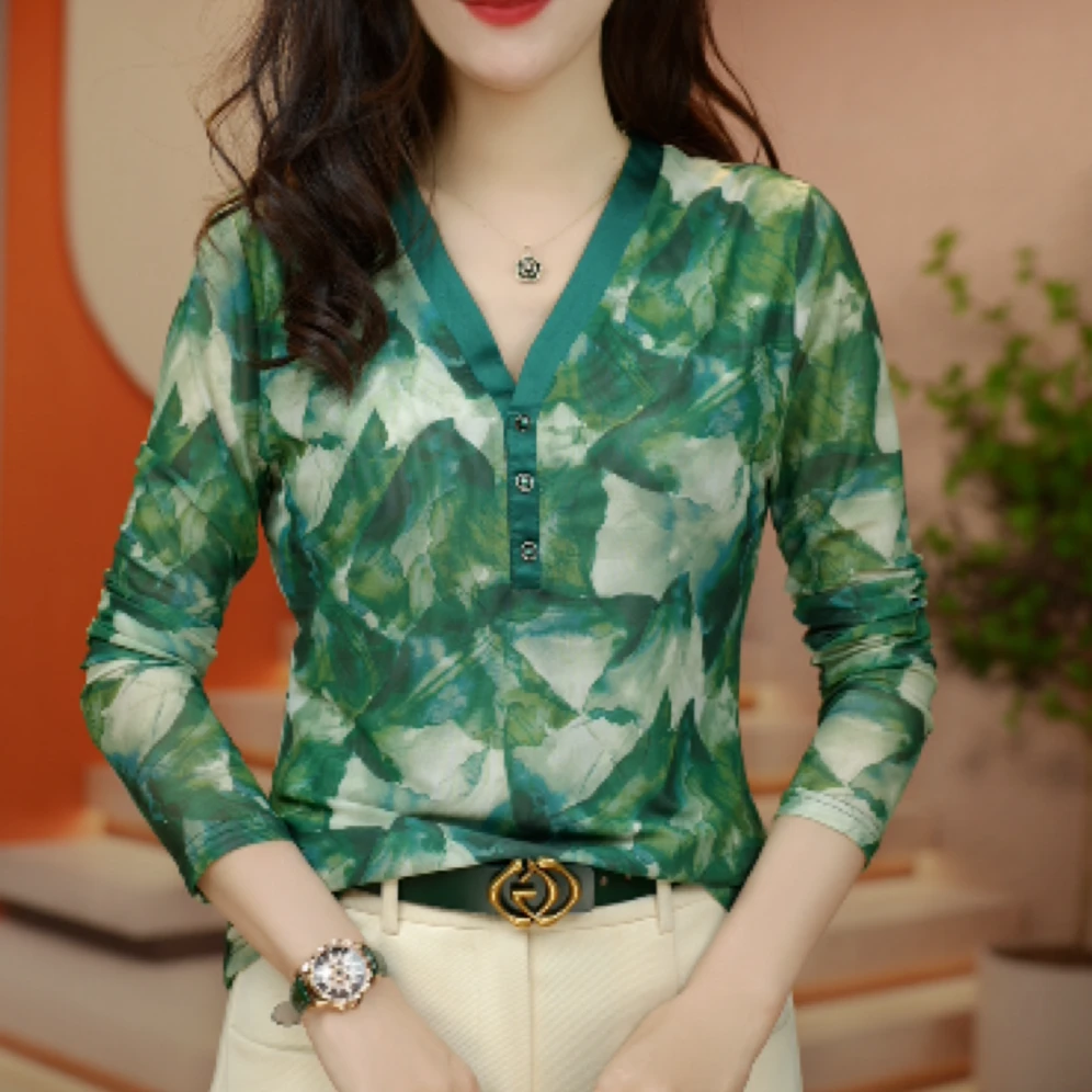 早秋肌肤网纱上衣透气双层高级百搭套头