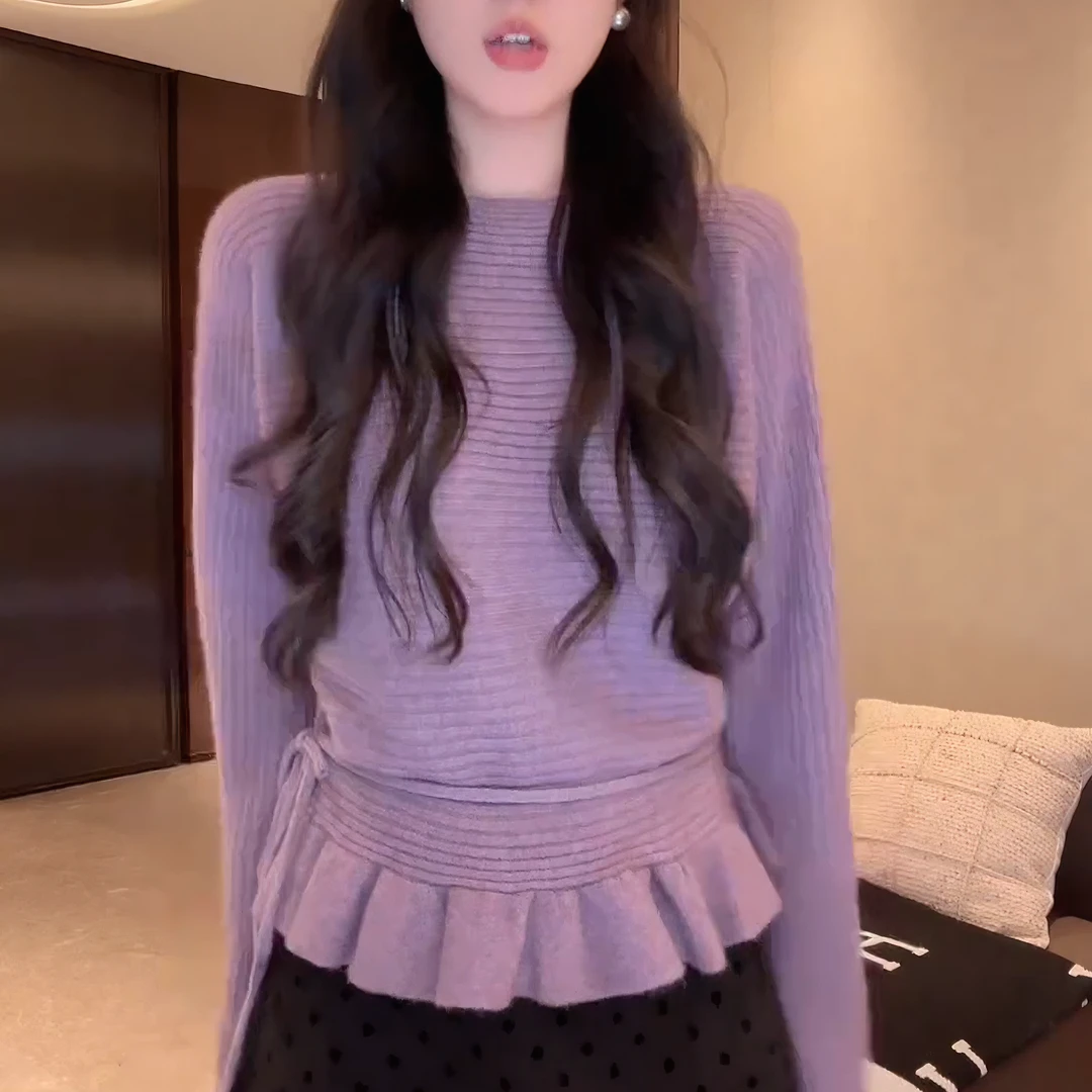 2025秋冬新款气质高级感小众针织衫长袖收腰系带毛衣女LK2508366