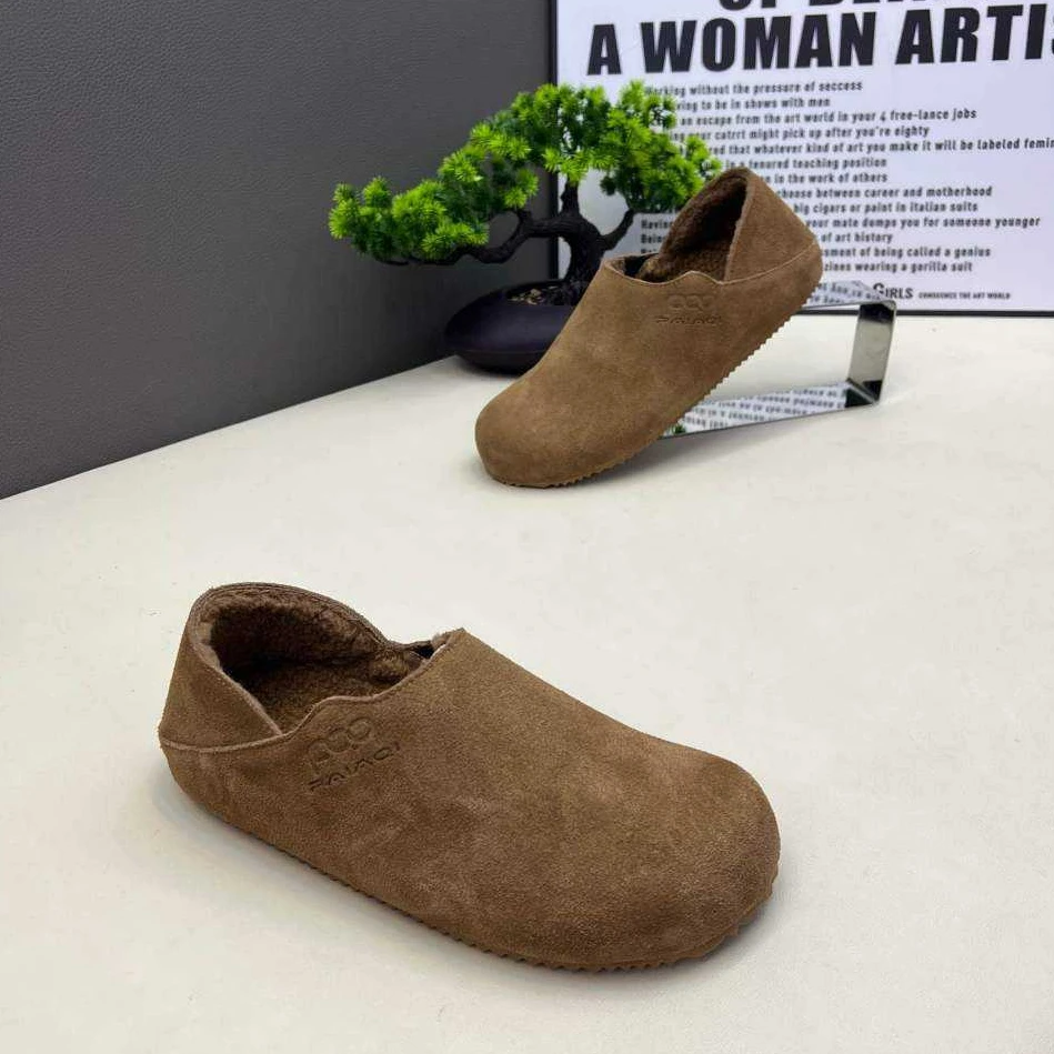 男鞋2025冬季新款加棉勃肯鞋磨砂皮一脚蹬保暖豆豆鞋低帮懒人鞋男