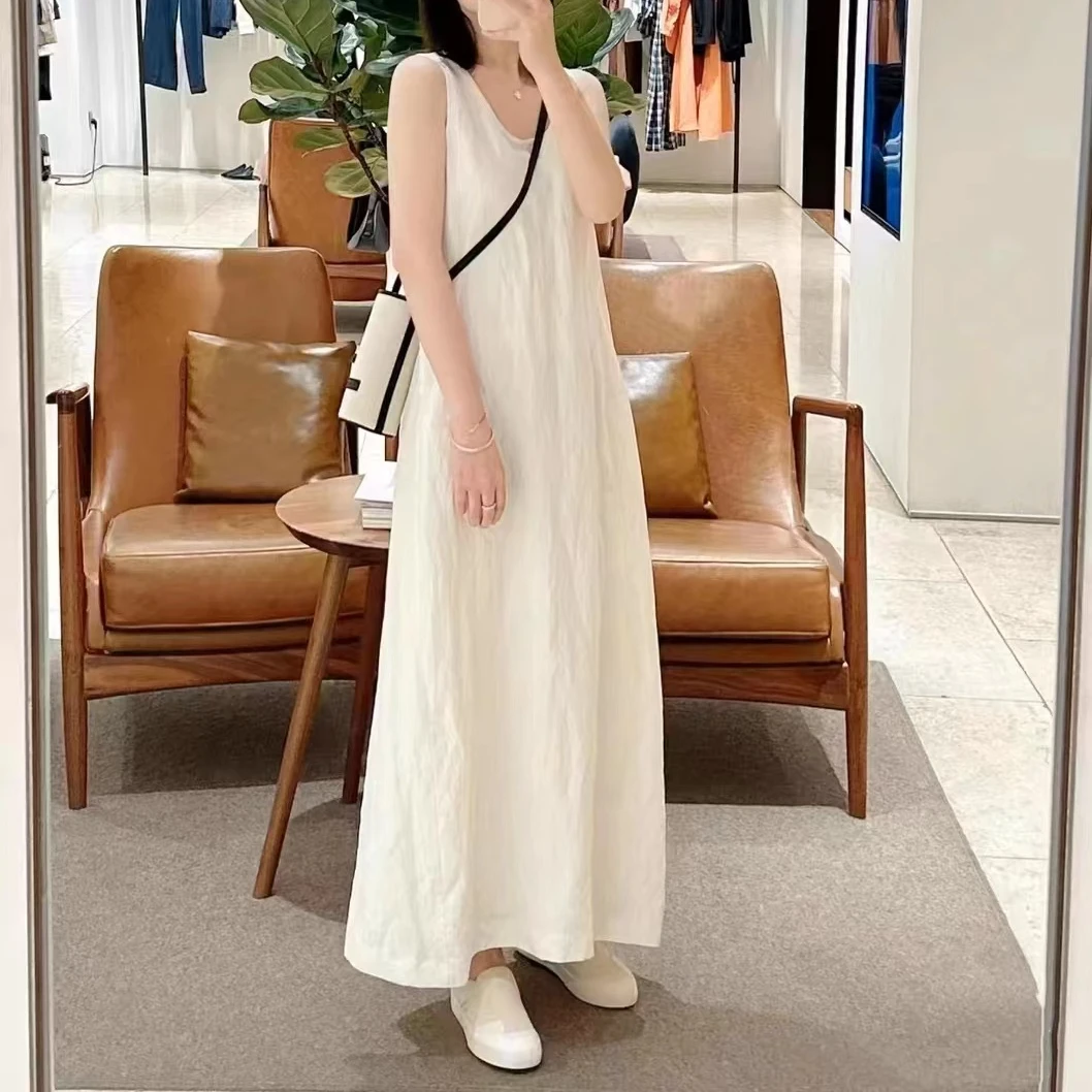 『豆宝』蚕丝亚麻休闲百搭基础款清凉感连衣裙 不退不换 E789