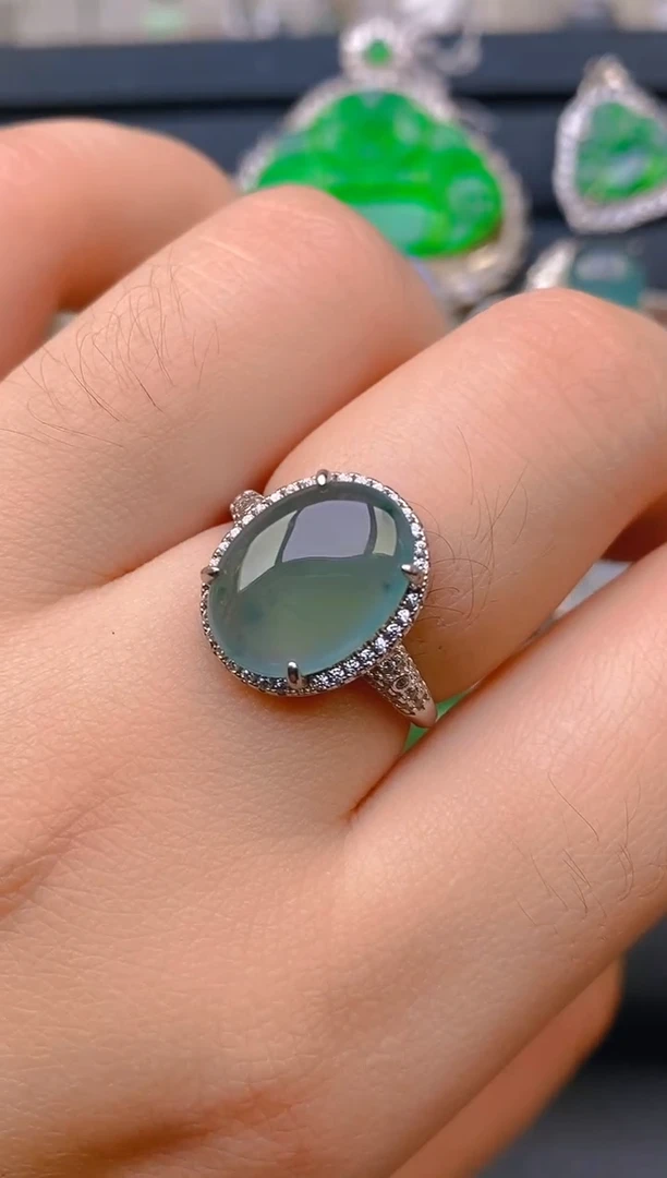 【闪购商品】翡翠戒指银S925镶嵌天然A货翡翠1