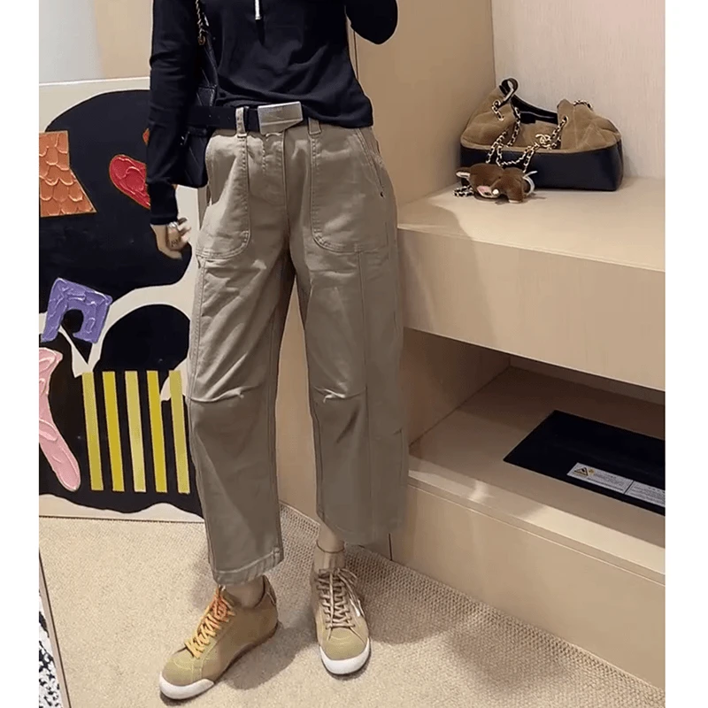 2025秋季新款大码洋气减龄显瘦九分休闲工装裤高腰直筒牛仔裤女